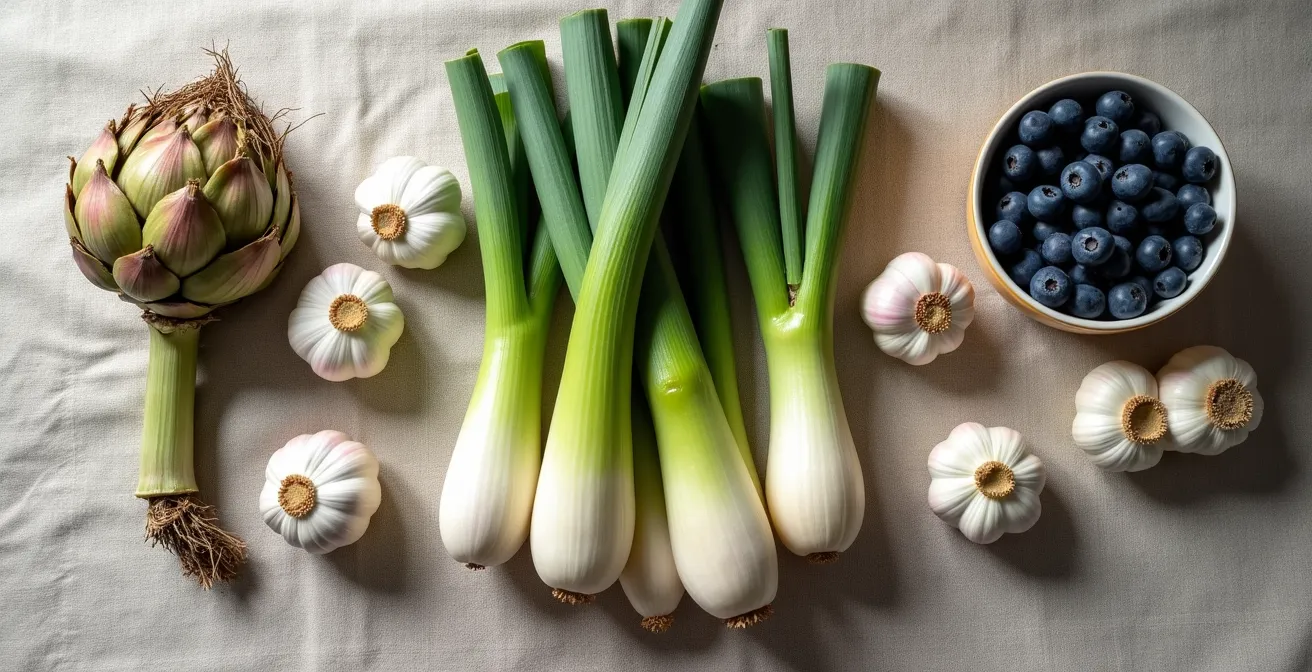 Composition d'aliments prébiotiques québécois avec topinambours, ail et poireaux