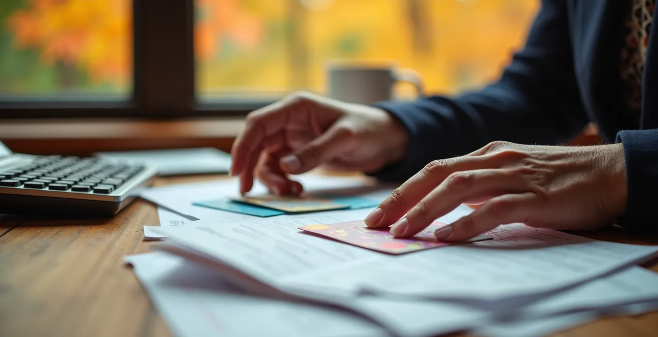 Bureau avec documents d'assurance et calculatrice pour planification financière