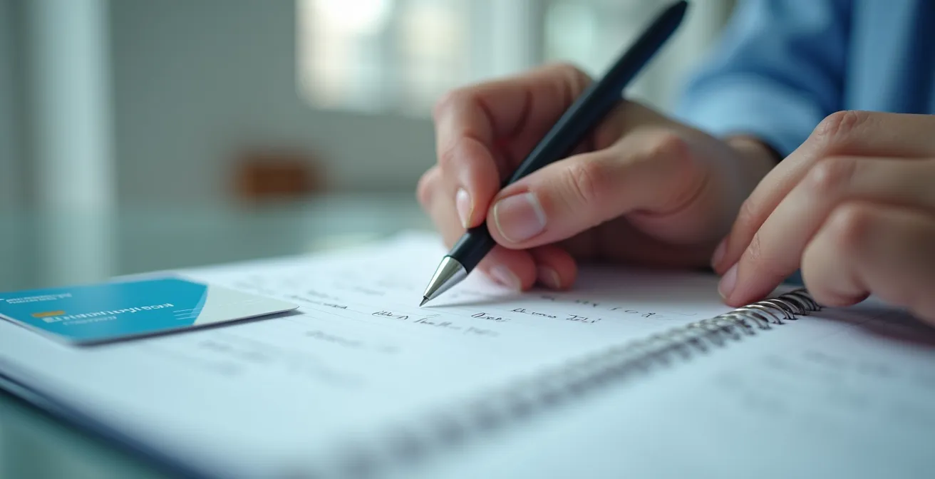 Mains prenant des notes lors d'une consultation médicale