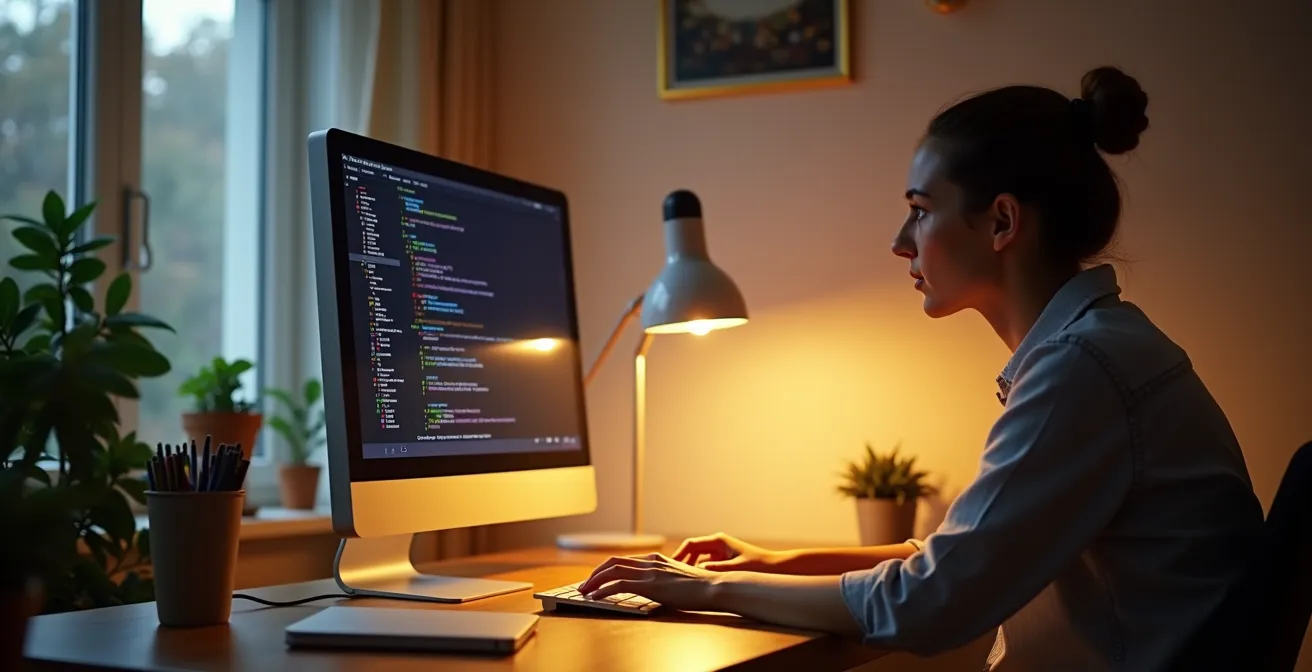 Installation ergonomique d'une lampe de luminothérapie à 45 degrés sur un bureau