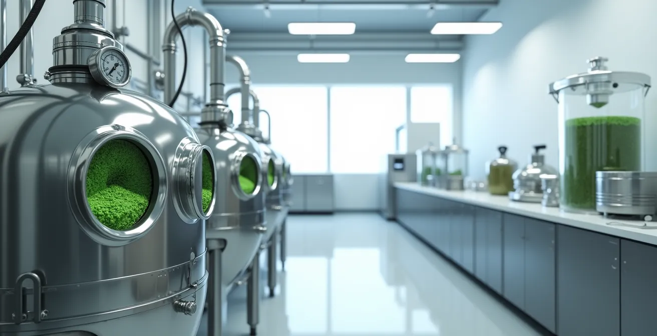 Équipement d'extraction au CO2 supercritique pour plantes médicinales dans un laboratoire moderne